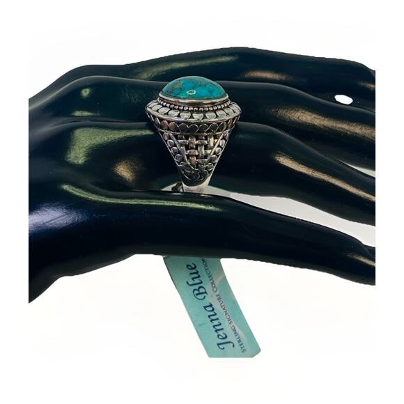 STERLING SILVER Jenna Blue Cabochon TURQUOISE Domed Ring Size 7 - Vintage NOS - Picture 2 of 15
